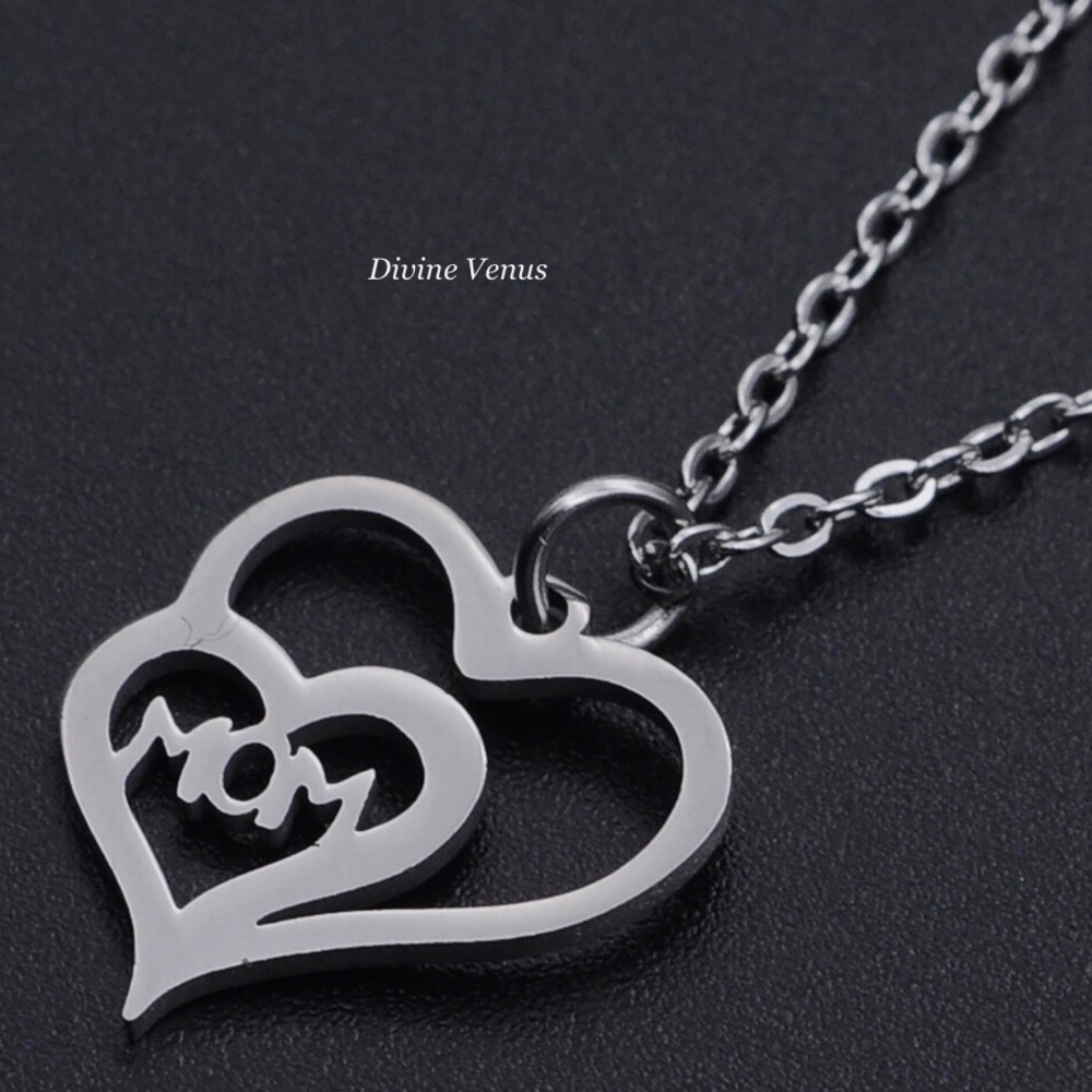 Mom Double Heart Stainless Steel Necklace | Handmade - Picture 4 of 11